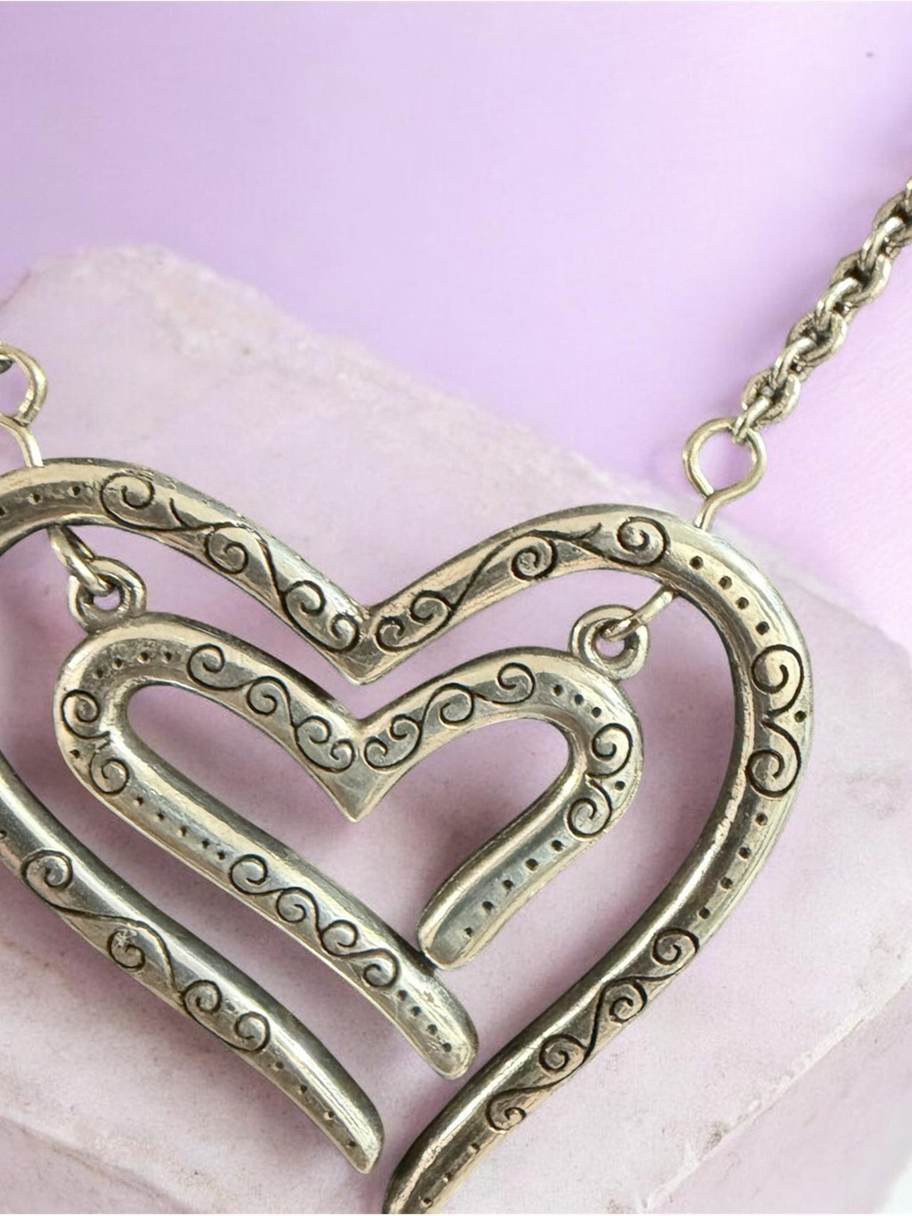 Brighton Retired Love Struck Reversible 3D Swing Double Heart Crystal Necklace - Picture 3 of 10